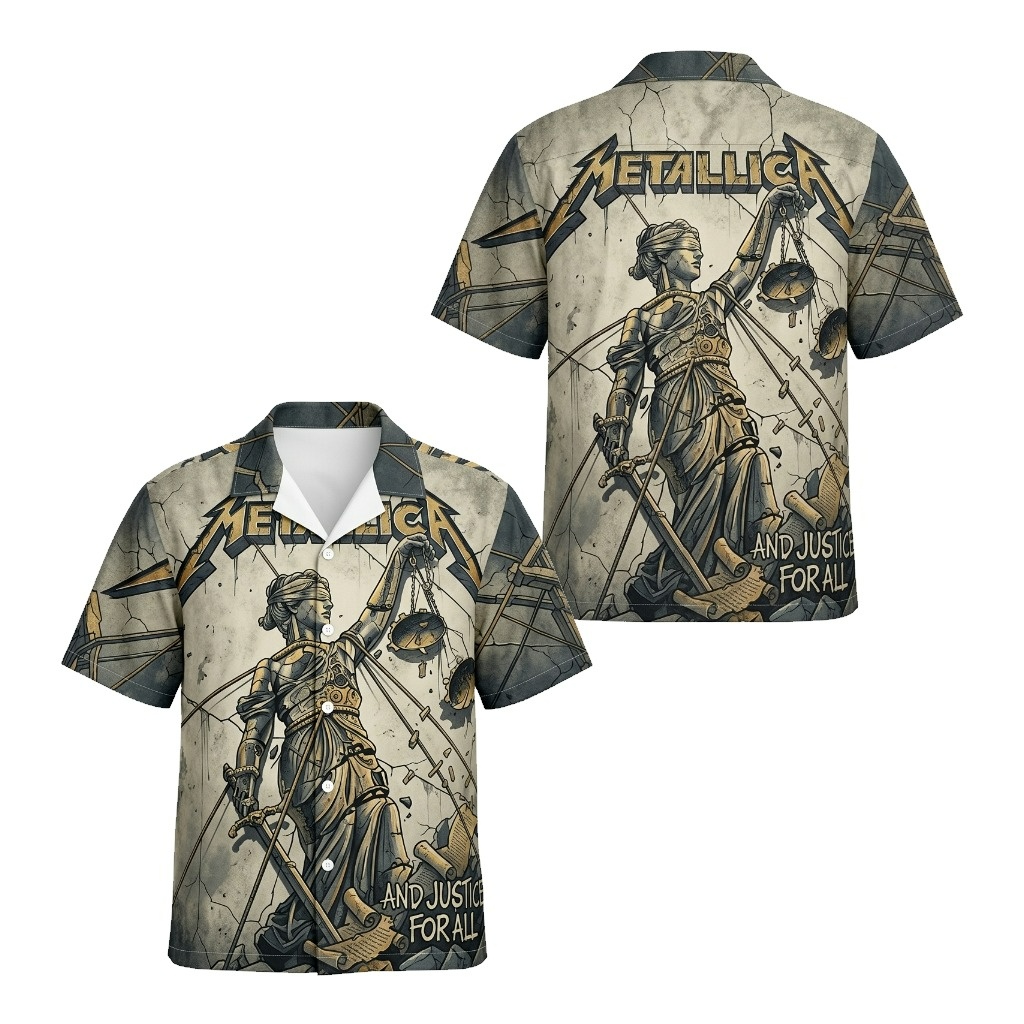 Hawaiian Shirt Metallica And Justice For All Design Grey Beige - Fadebrick.com