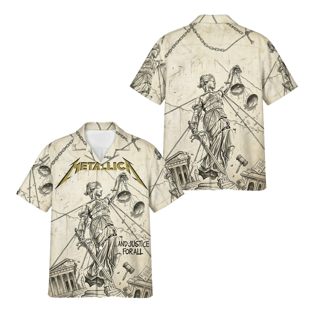 Metallica And Justice For All Hawaiian Shirt Beige White - Fadebrick.com