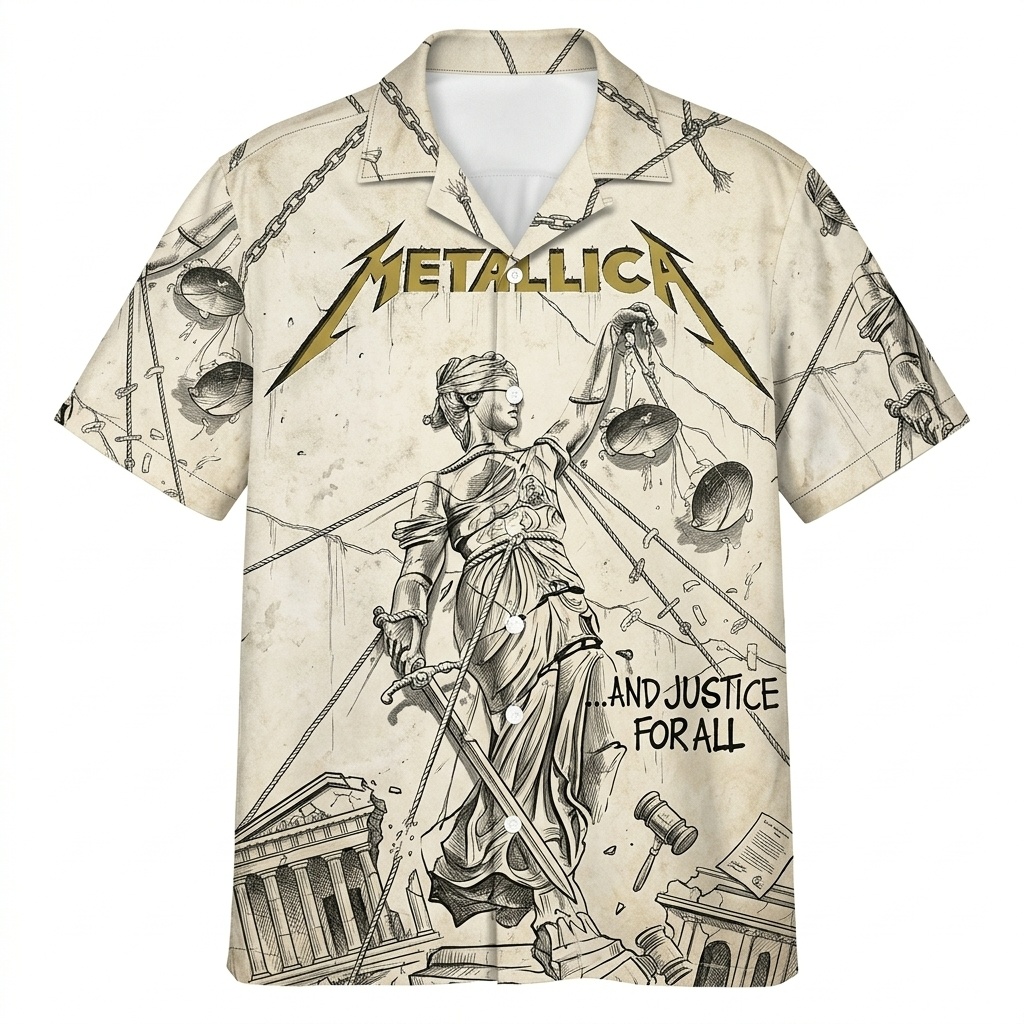 Metallica And Justice For All Hawaiian Shirt Beige White 2 - Fadebrick.com