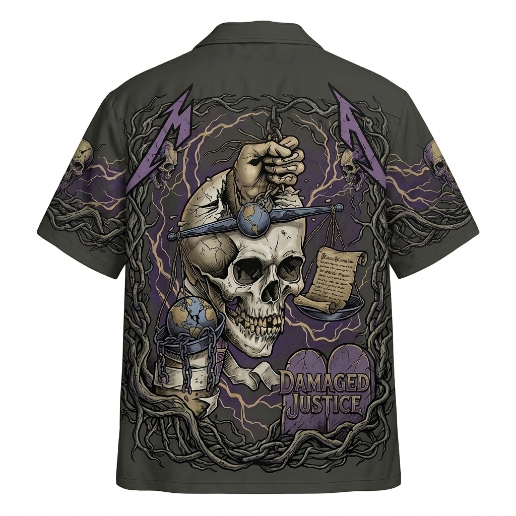 Metallica Damaged Justice Skull Hawaiian Shirt Grey Purple 2 - Fadebrick.com
