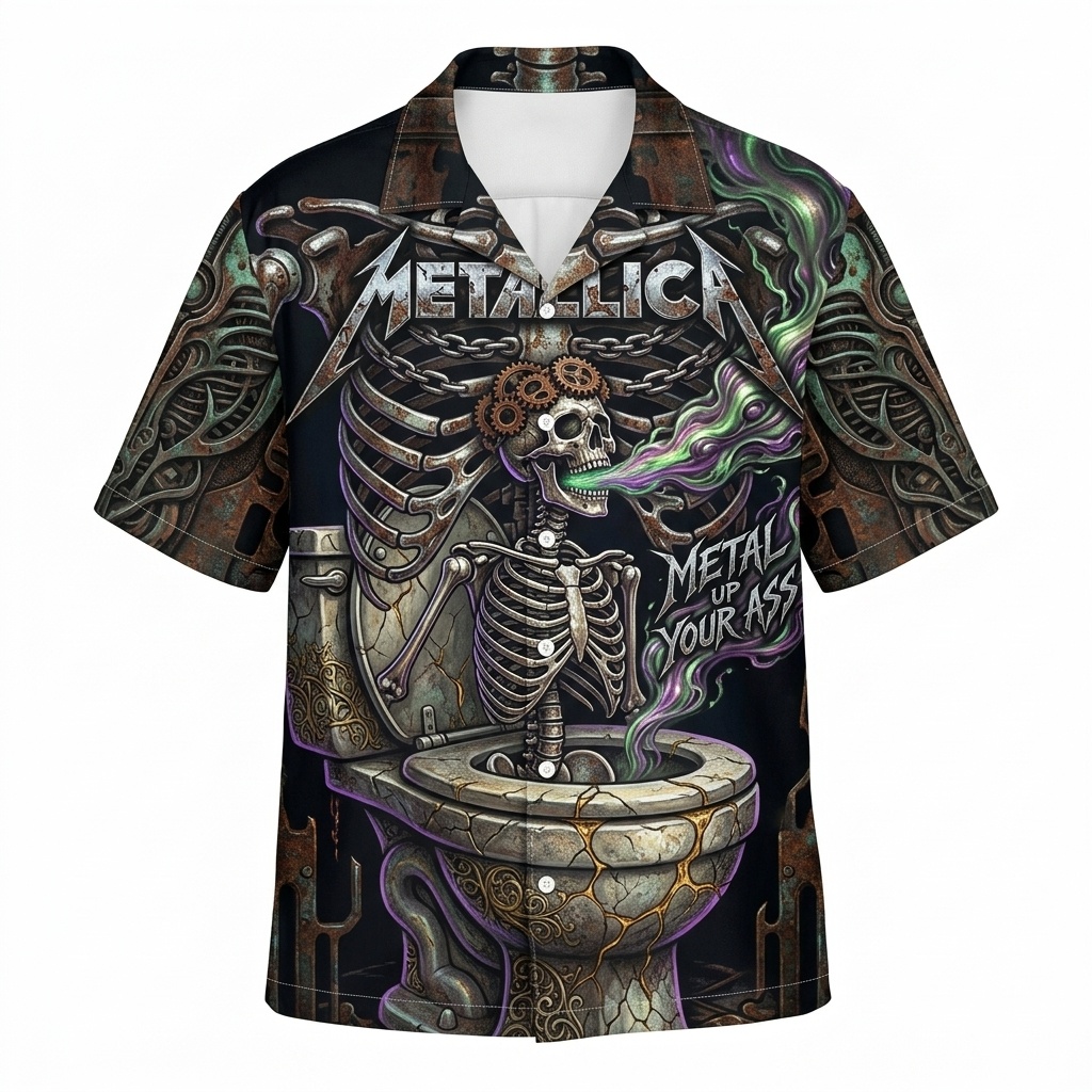 Skeleton Toilet Metallica Hawaiian Shirt Black Front - Fadebrick.com