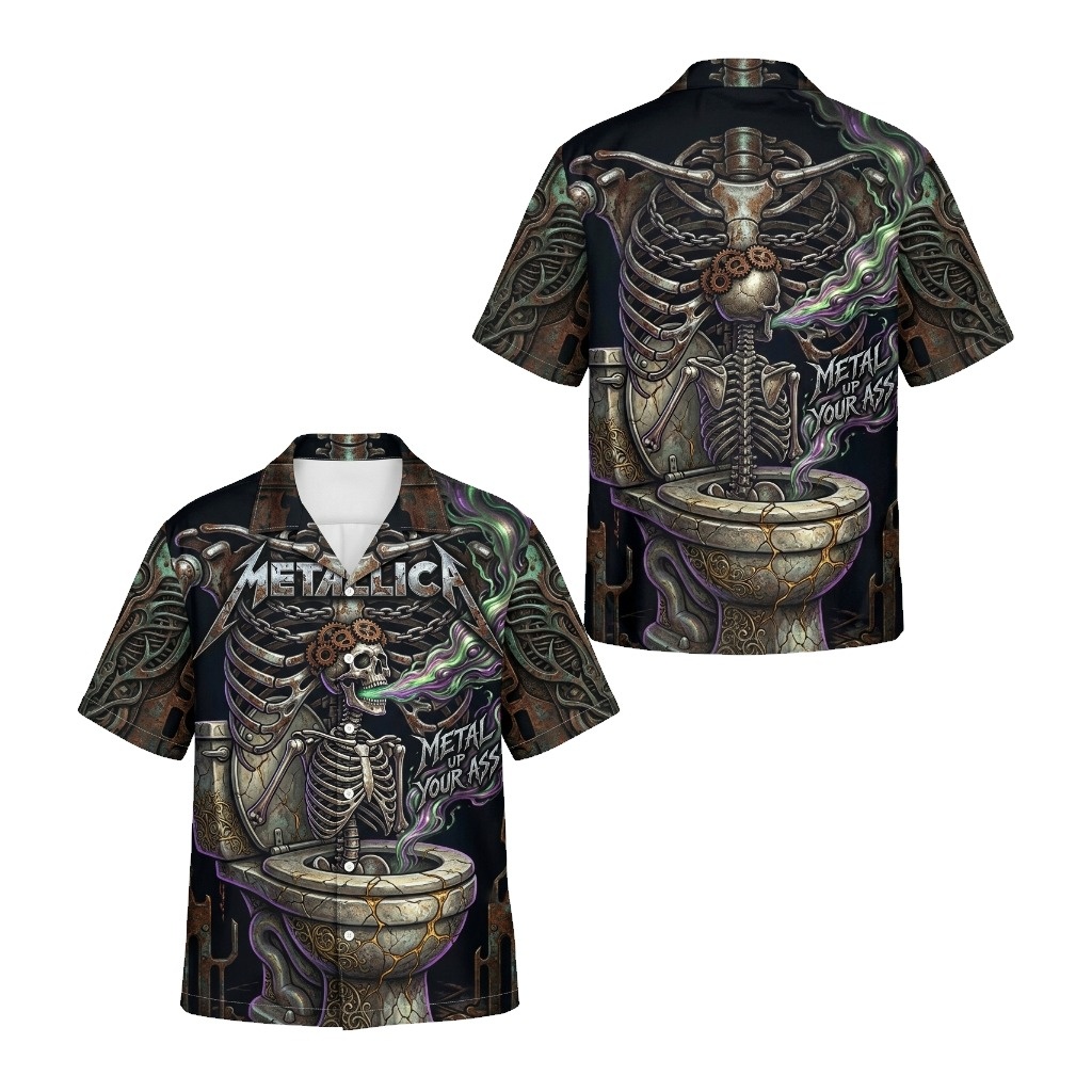 Skeleton Toilet Metallica Hawaiian Shirt Black - Fadebrick.com