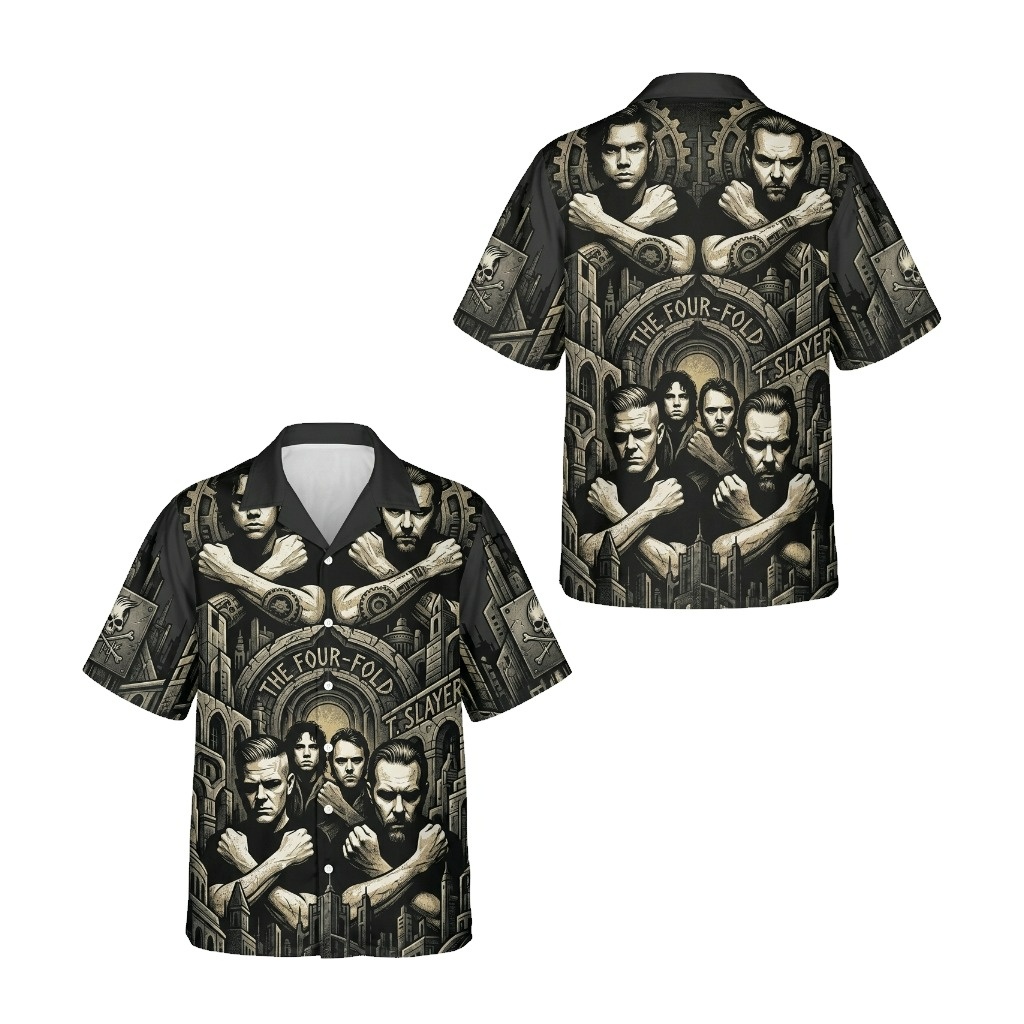 Hawaiian Shirt Metal Music The Four Fold T Slayer Black Grey - Fadebrick.com