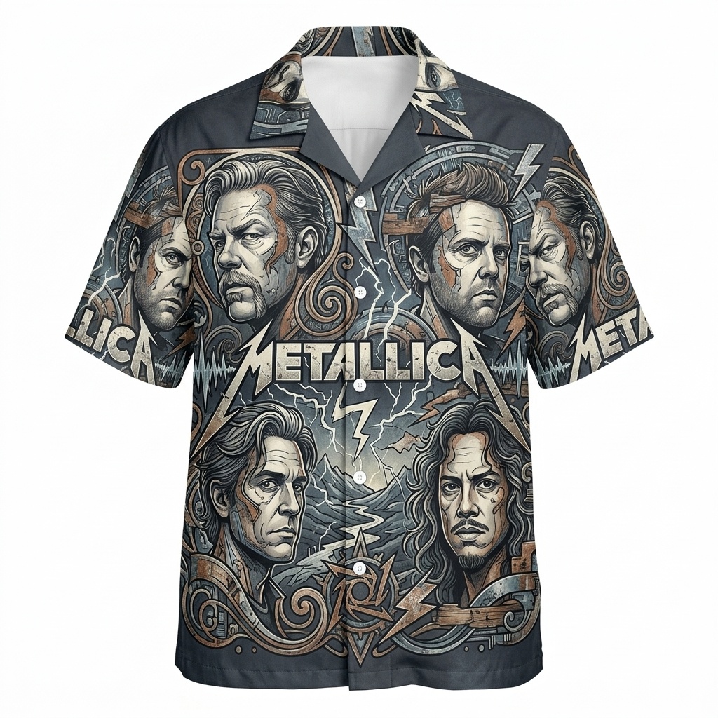 Hawaiian Shirt Metallica Band Art Print Gray 1 - Fadebrick.com