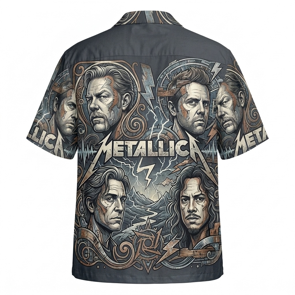 Hawaiian Shirt Metallica Band Art Print Gray 2 - Fadebrick.com