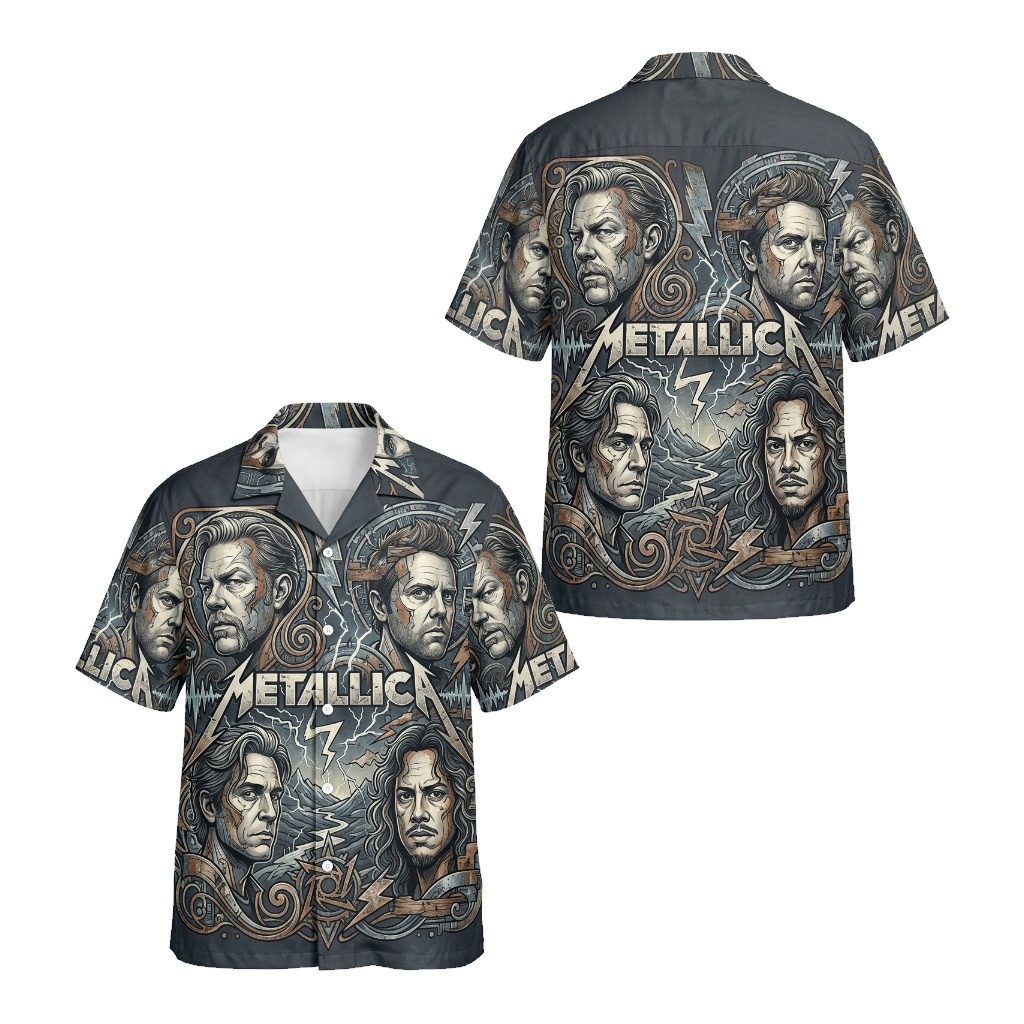 Hawaiian Shirt Metallica Band Art Print Gray 3 - Fadebrick.com
