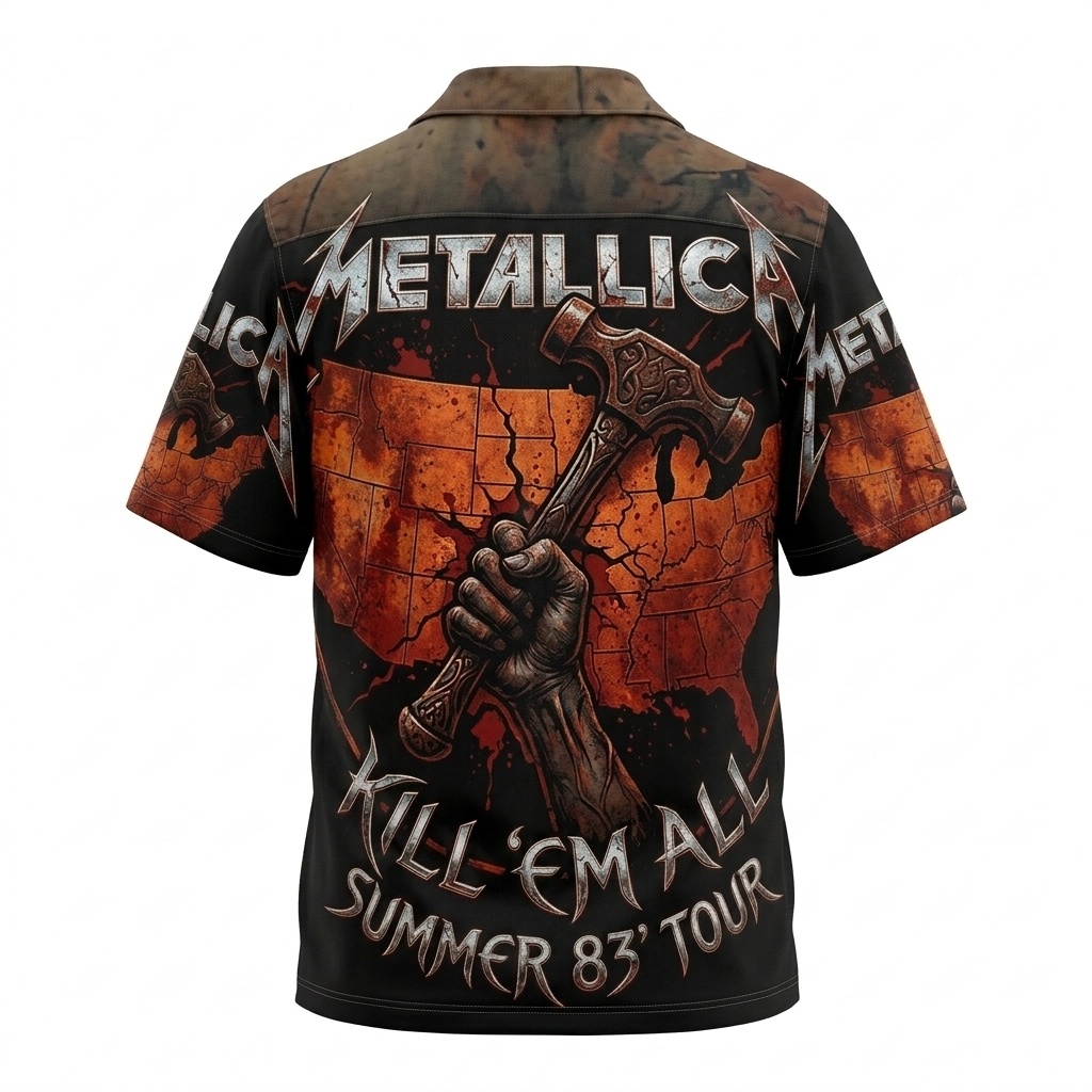 Hawaiian Shirt Metallica Kill Em All Tour Black Orange 3 - Fadebrick.com