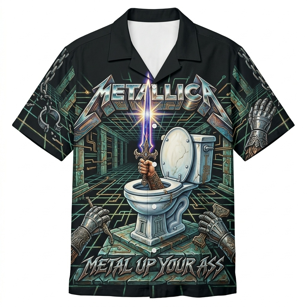 Hawaiian Shirt Metallica Metal Up Your Ass Album Art Black 1 - Fadebrick.com