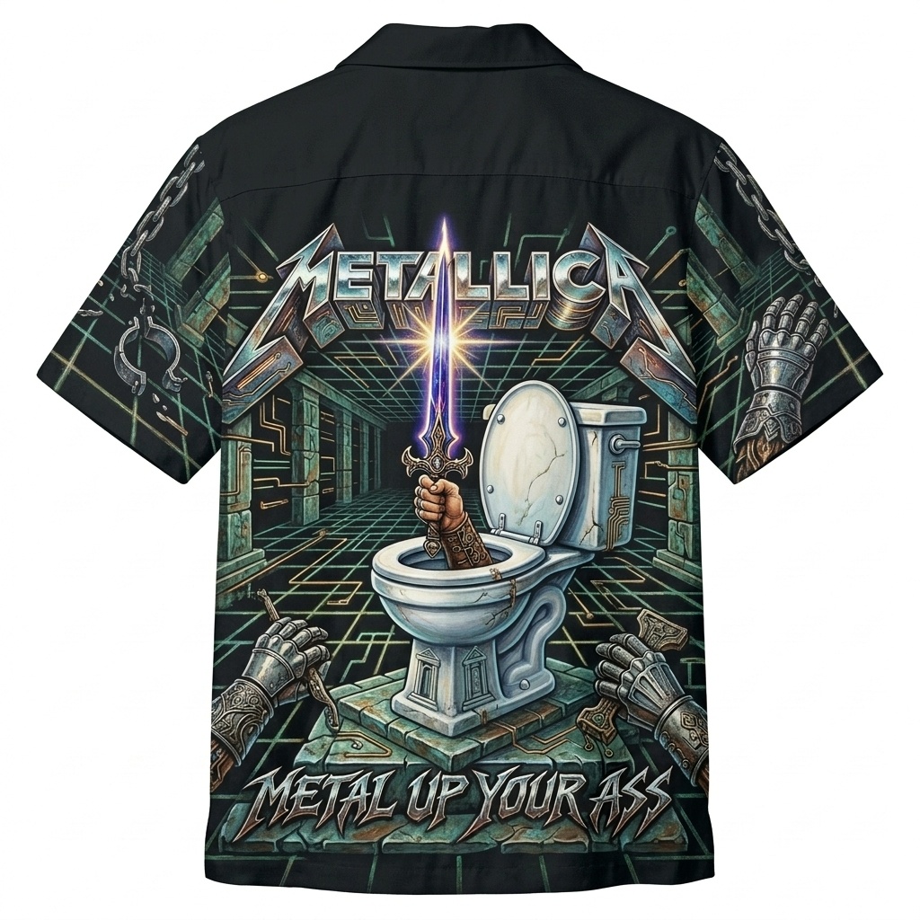 Hawaiian Shirt Metallica Metal Up Your Ass Album Art Black 2 - Fadebrick.com