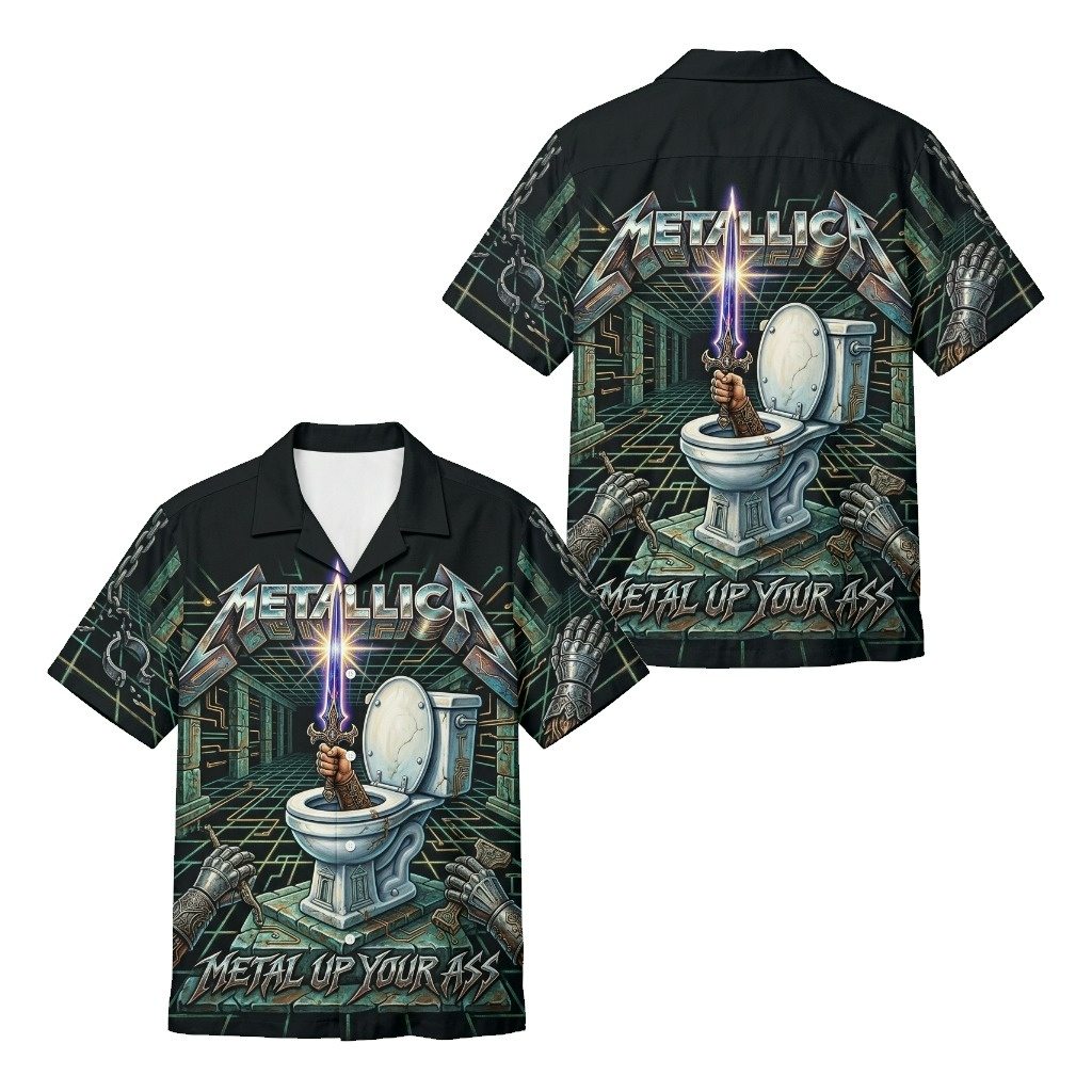 Hawaiian Shirt Metallica Metal Up Your Ass Album Art Black - Fadebrick.com