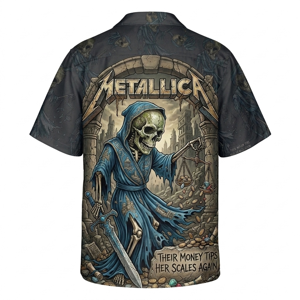Hawaiian Shirt Metallica Skeleton Reaper Design Dark Grey Blue 1 - Fadebrick.com