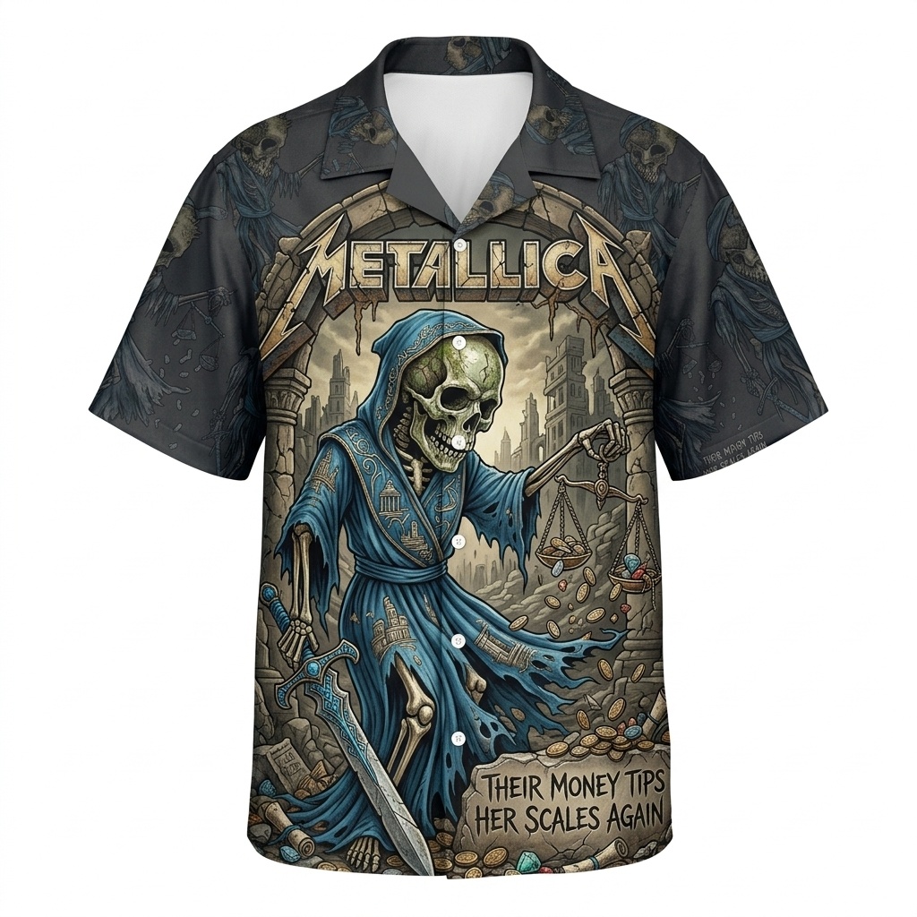 Hawaiian Shirt Metallica Skeleton Reaper Design Dark Grey Blue 2 - Fadebrick.com