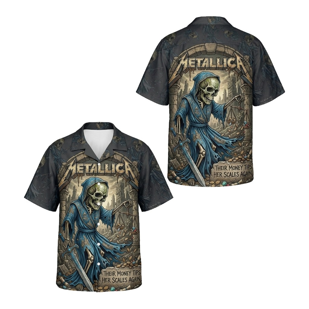 Hawaiian Shirt Metallica Skeleton Reaper Design Dark Grey Blue 3 - Fadebrick.com