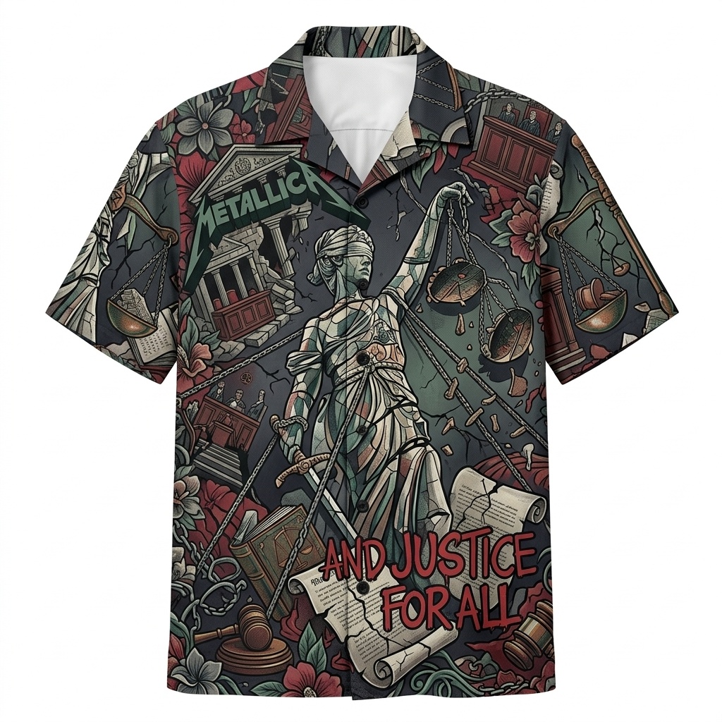 Metallica And Justice For All Album Art Hawaiian Shirt Charcoal Grey 1 - Fadebrick.com