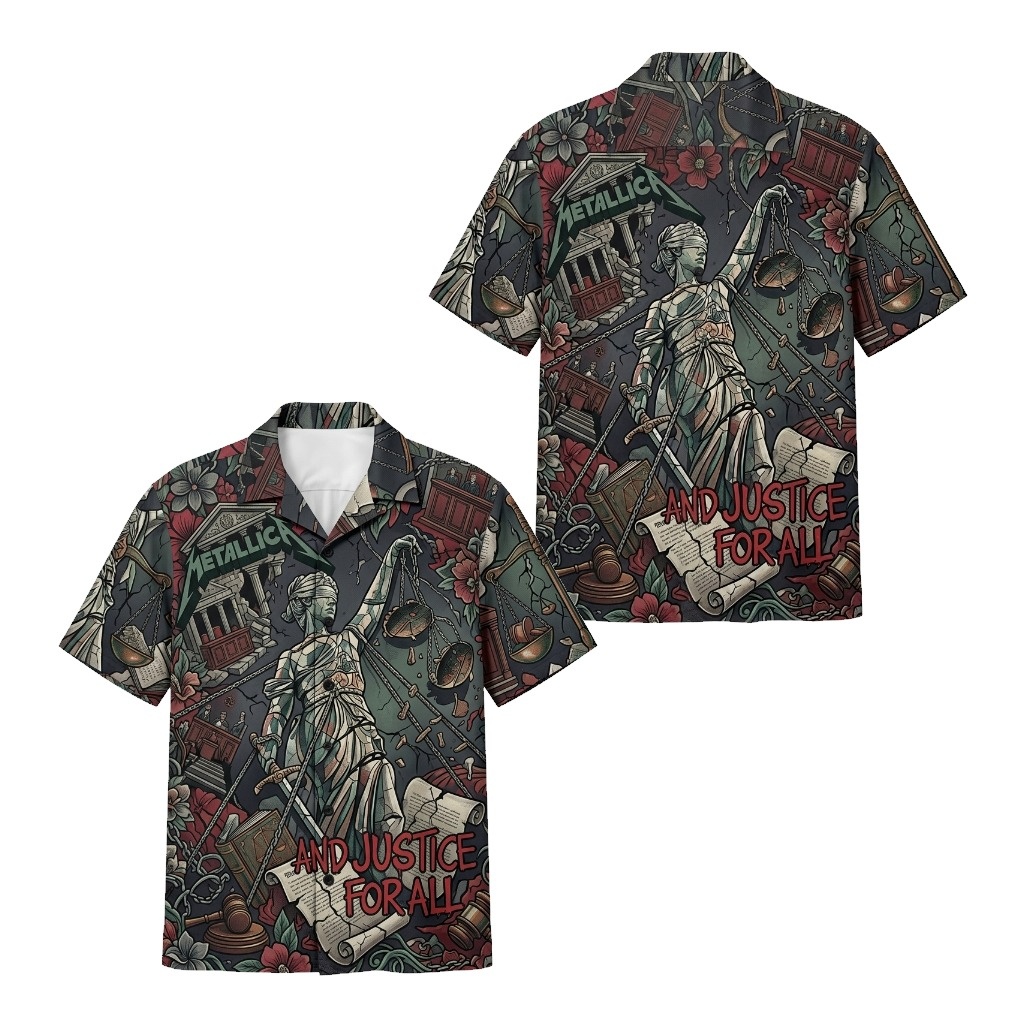 Metallica And Justice For All Album Art Hawaiian Shirt Charcoal Grey - Fadebrick.com