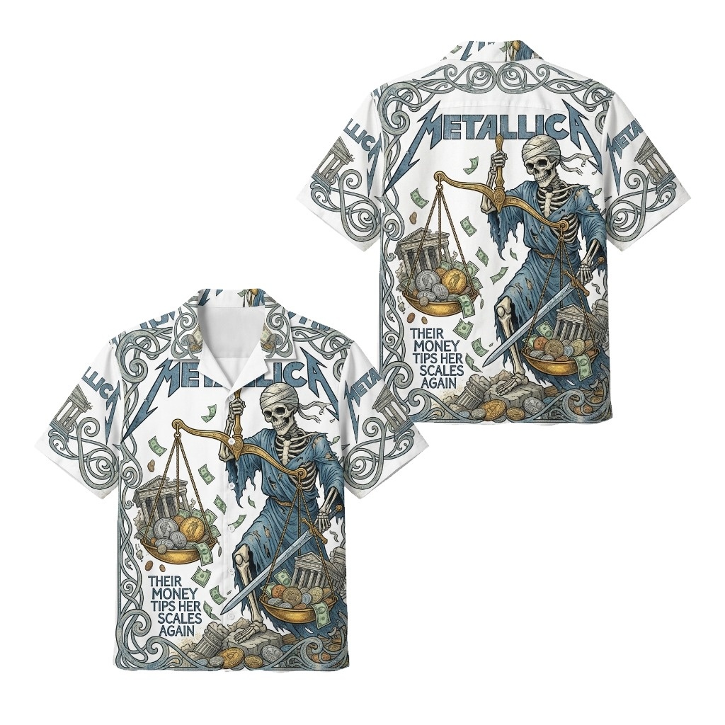 Metallica Justice Skeleton Graphic Hawaiian Shirt White - Fadebrick.com