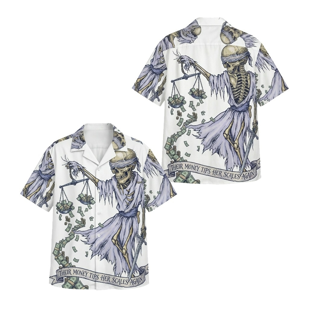 Skeleton Blind Justice Hawaiian Shirt White - Fadebrick.com
