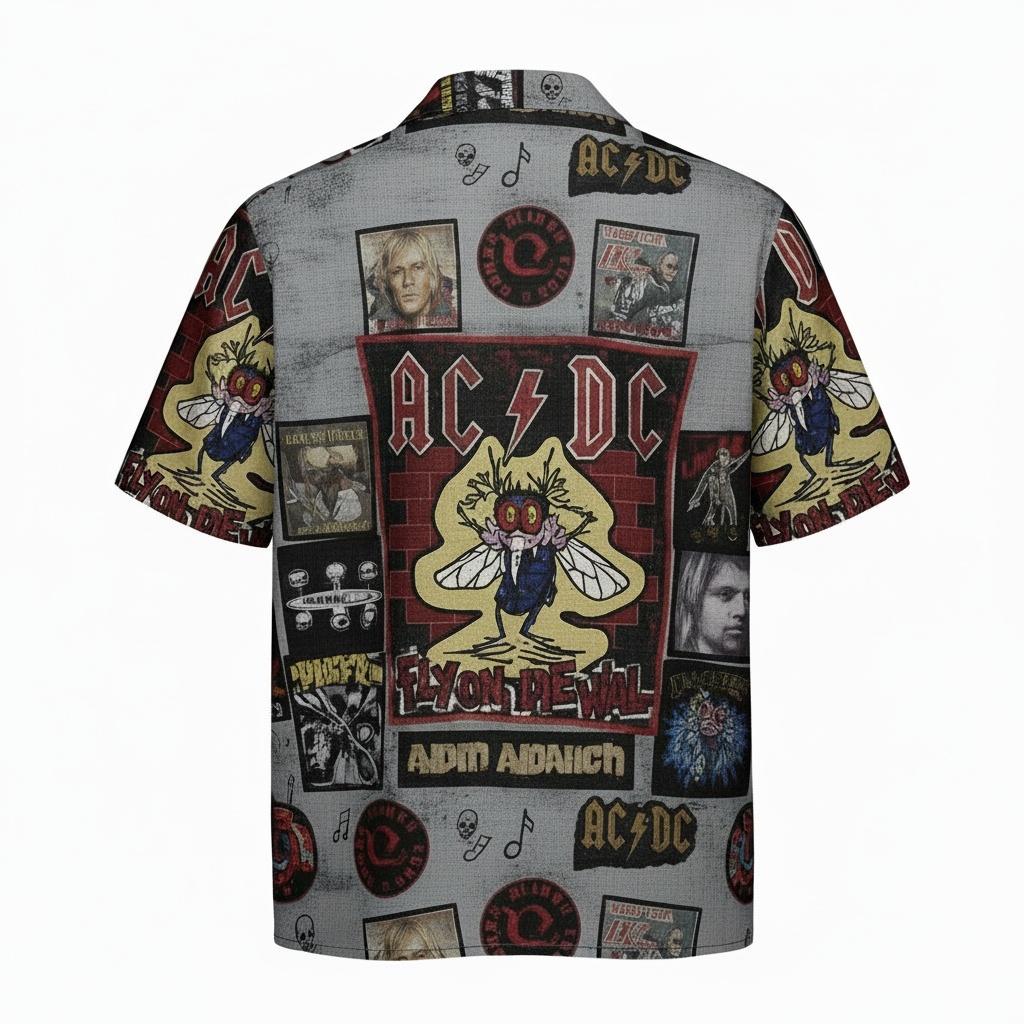 Acdc Fly On The Wall Graphic Hawaiian Shirt Grey Back - Fadebrick.com