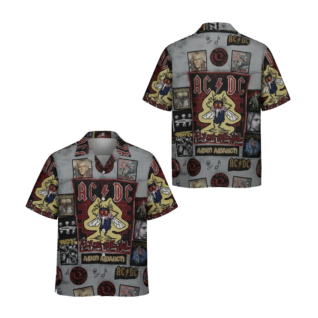 Acdc Fly On The Wall Graphic Hawaiian Shirt Grey - Fadebrick.com
