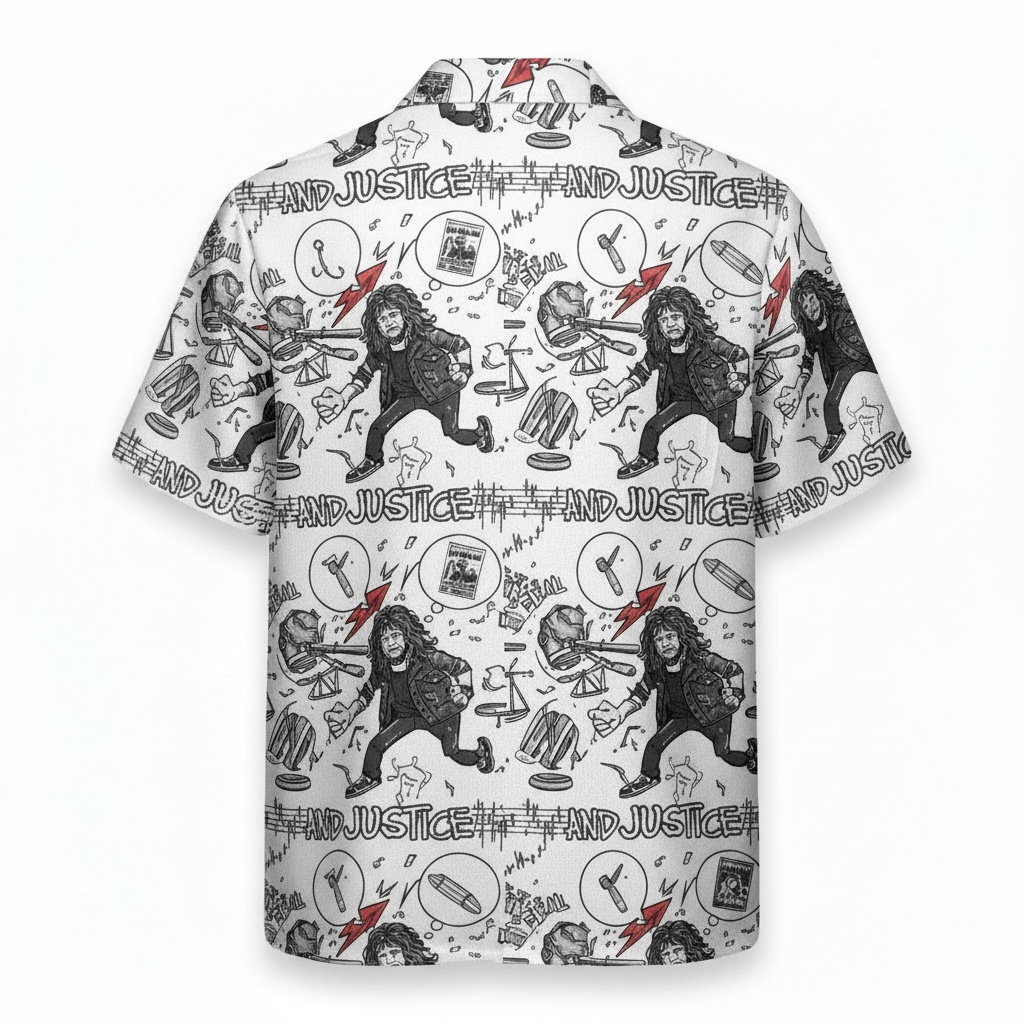 And Justice For All Graphic Print Hawaiian Shirt White Black Back - Fadebrick.com