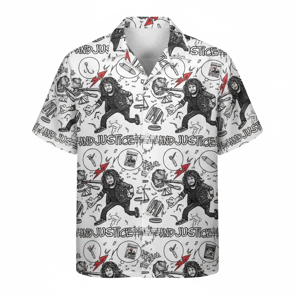And Justice For All Graphic Print Hawaiian Shirt White Black Front - Fadebrick.com