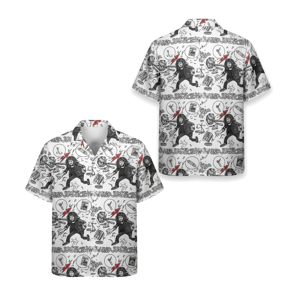 And Justice For All Graphic Print Hawaiian Shirt White Blackfront Back - Fadebrick.com