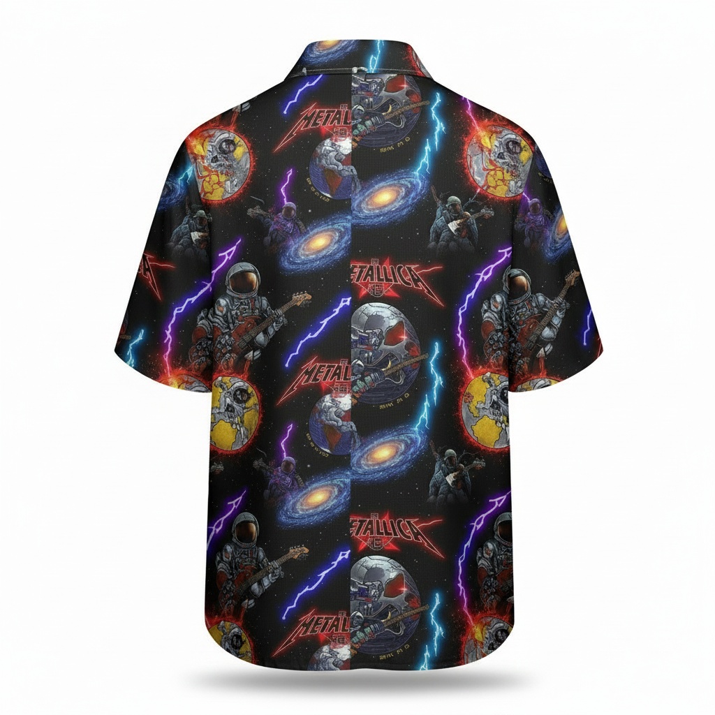 Black Cosmic Guitarist Astronaut Hawaiian Shirt Back - Fadebrick.com