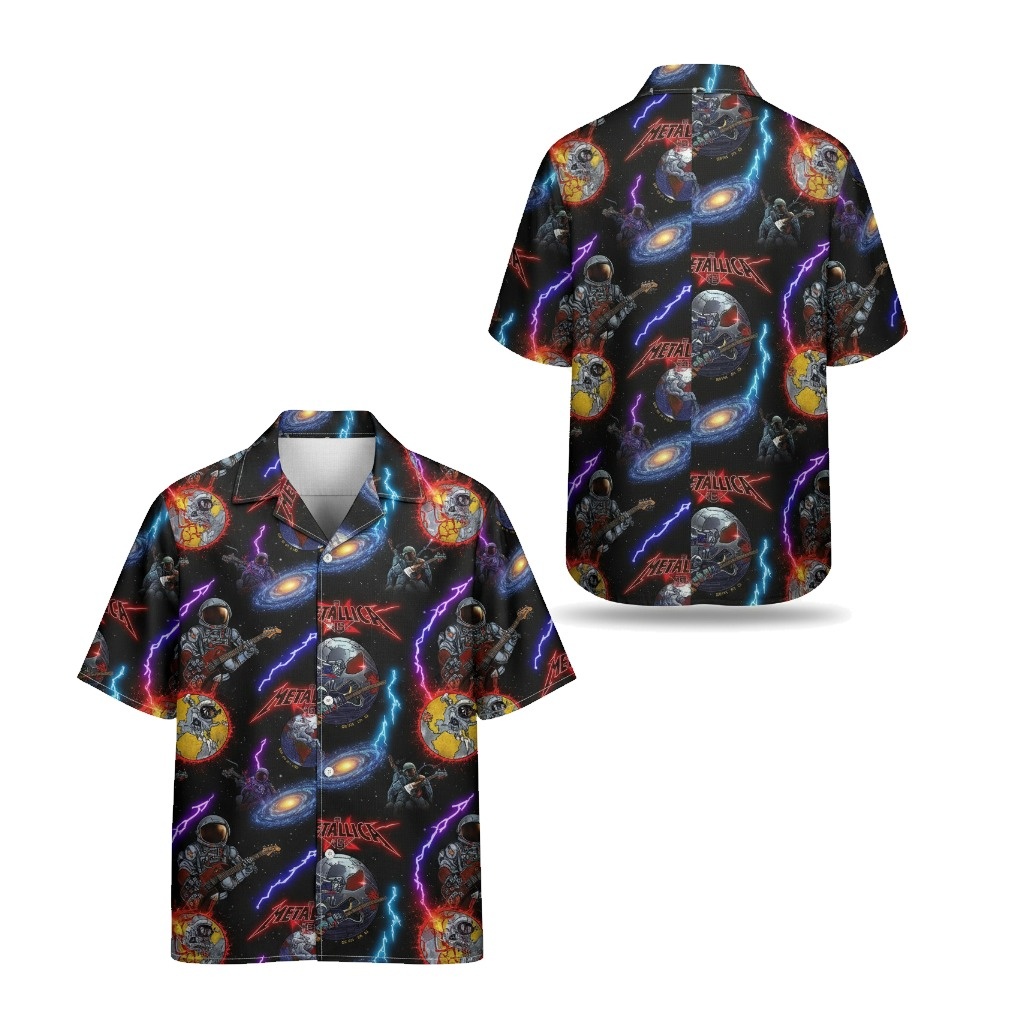 Black Cosmic Guitarist Astronaut Hawaiian Shirt - Fadebrick.com