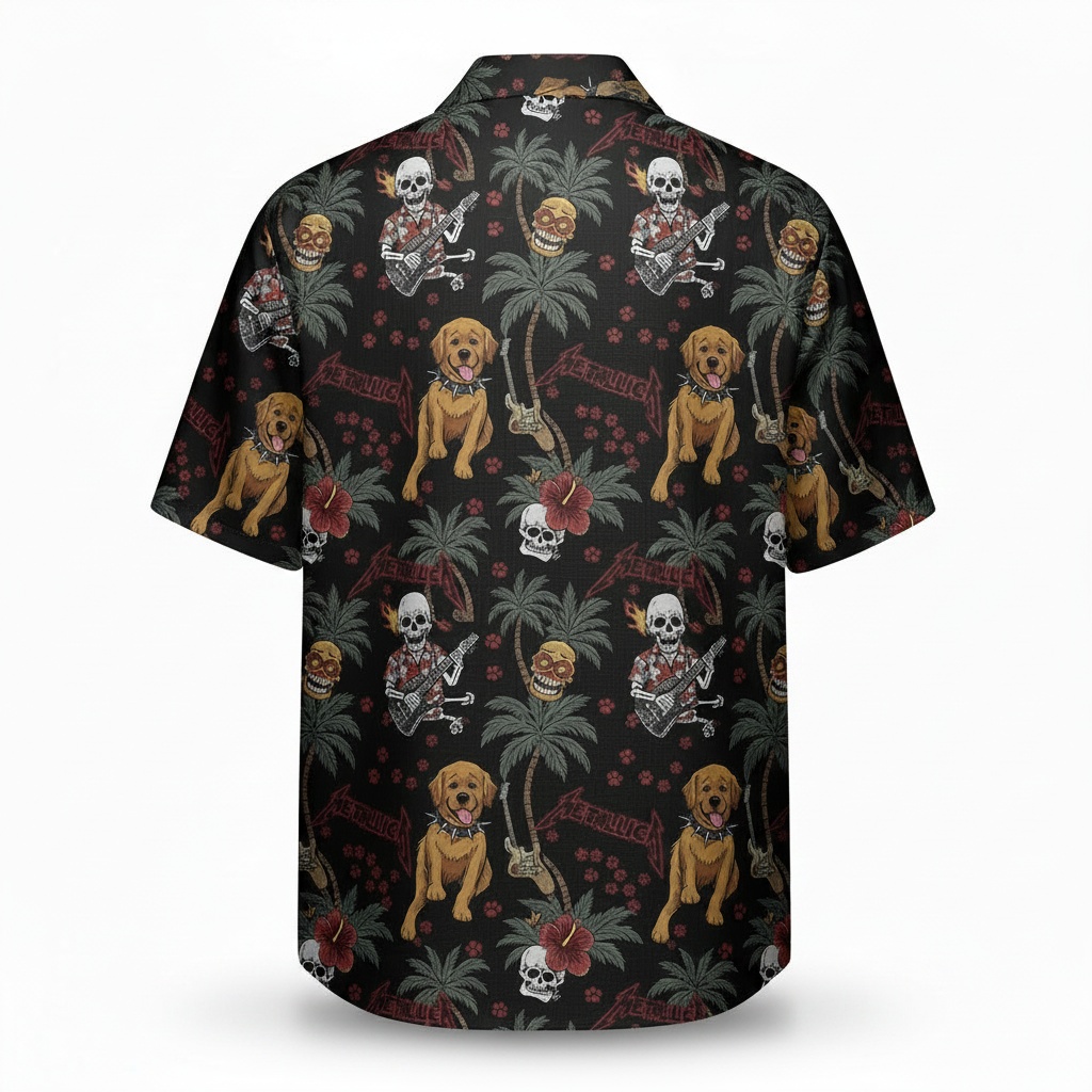 Black Metallica Dog Hawaiian Shirt Rock Music Design Back - Fadebrick.com