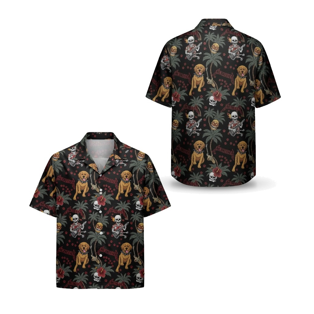 Black Metallica Dog Hawaiian Shirt Rock Music Design Front Back - Fadebrick.com