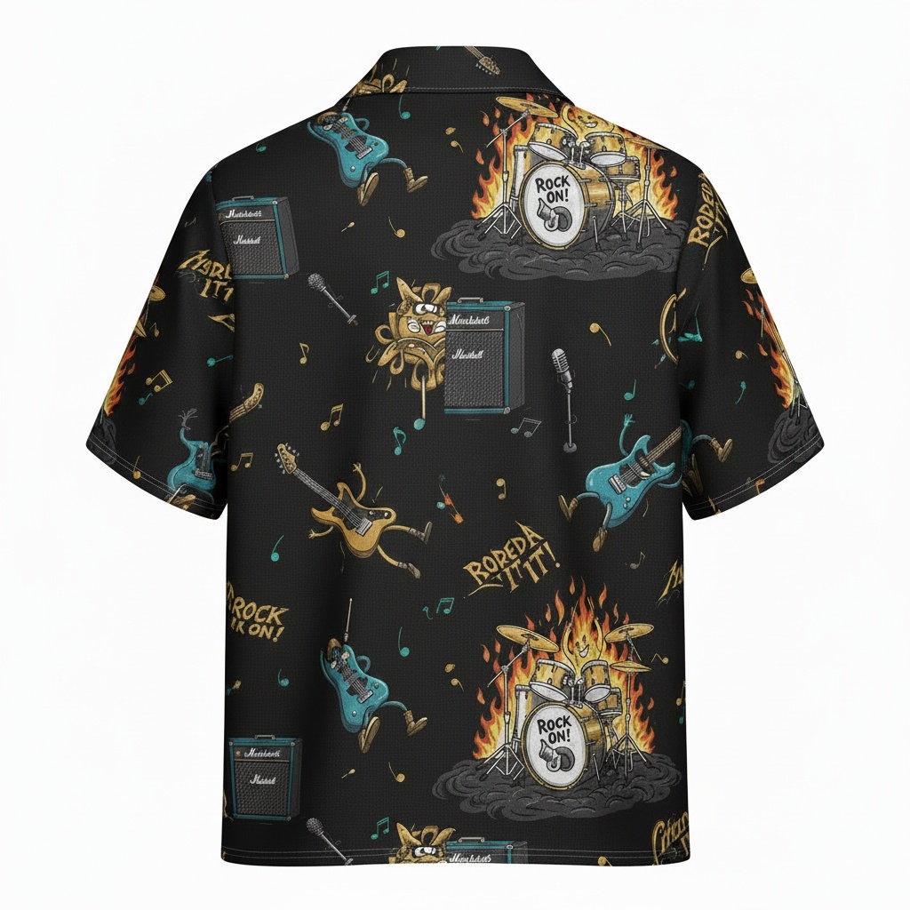 Black Rock Guitar Drum Amp Hawaiian Shirt Back - Fadebrick.com