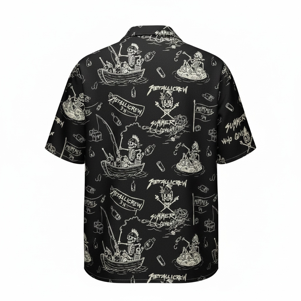 Black Skeleton Fishing Hawaiian Shirt Summer Vibes Design Back - Fadebrick.com