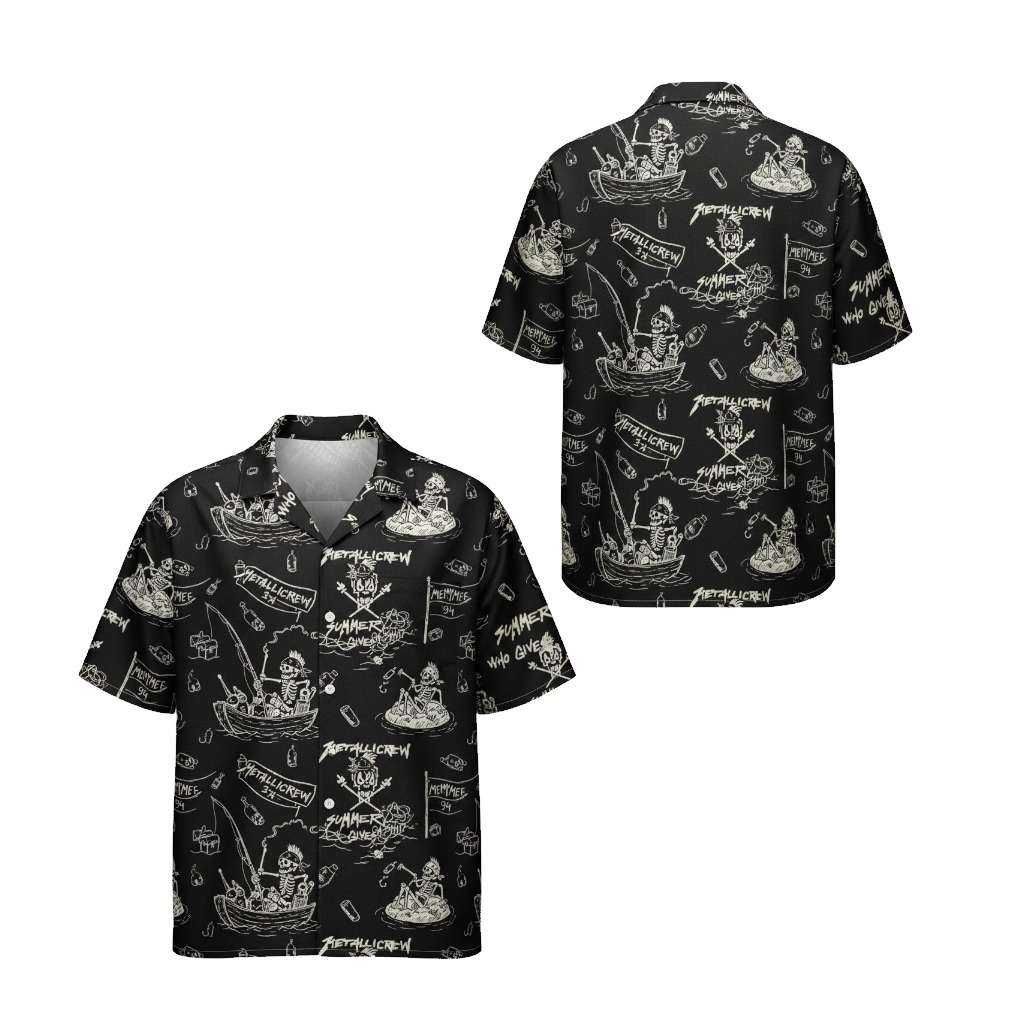 Black Skeleton Fishing Hawaiian Shirt Summer Vibes Design Front Back - Fadebrick.com
