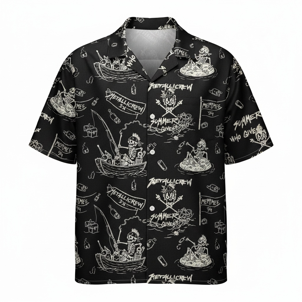 Black Skeleton Fishing Hawaiian Shirt Summer Vibes Design Front - Fadebrick.com