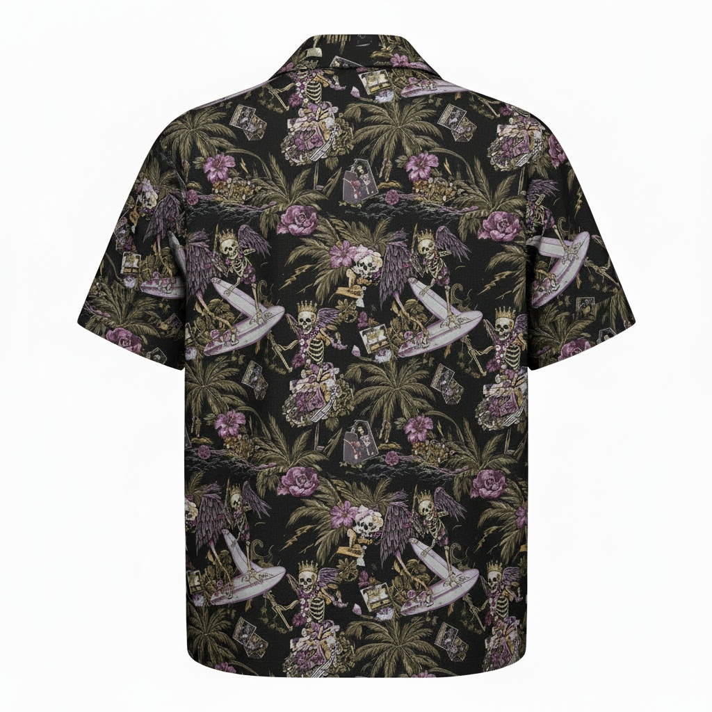 Black Skeleton Surf Hawaiian Shirt Men's Tropical Design Back - Fadebrick.com