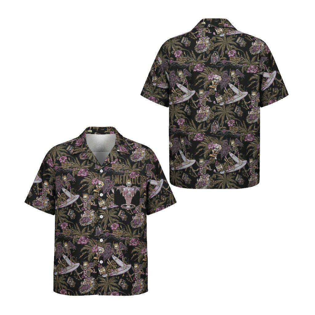 Black Skeleton Surf Hawaiian Shirt Men's Tropical Design Front Back - Fadebrick.com