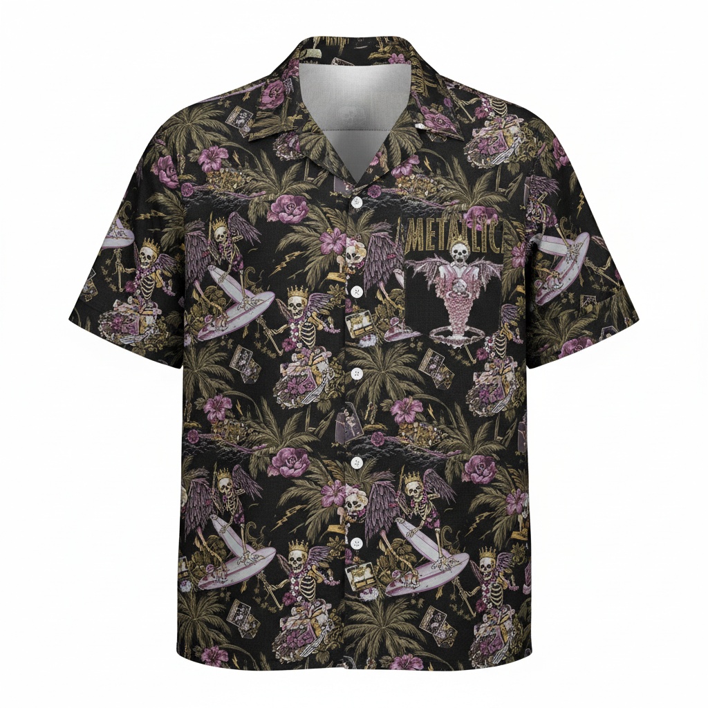 Black Skeleton Surf Hawaiian Shirt Men's Tropical Design Front - Fadebrick.com
