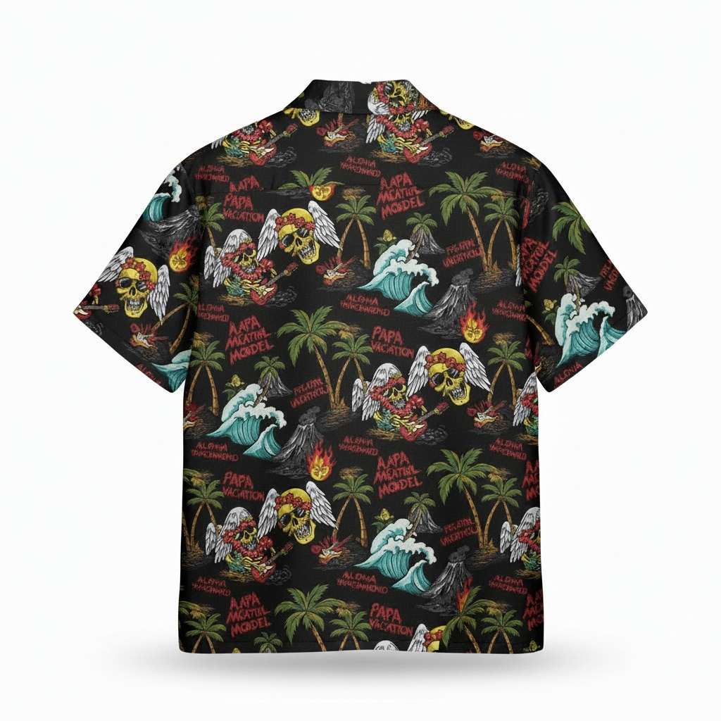 Black Skull Hawaiian Shirt Aloha Vacation Style Back - Fadebrick.com