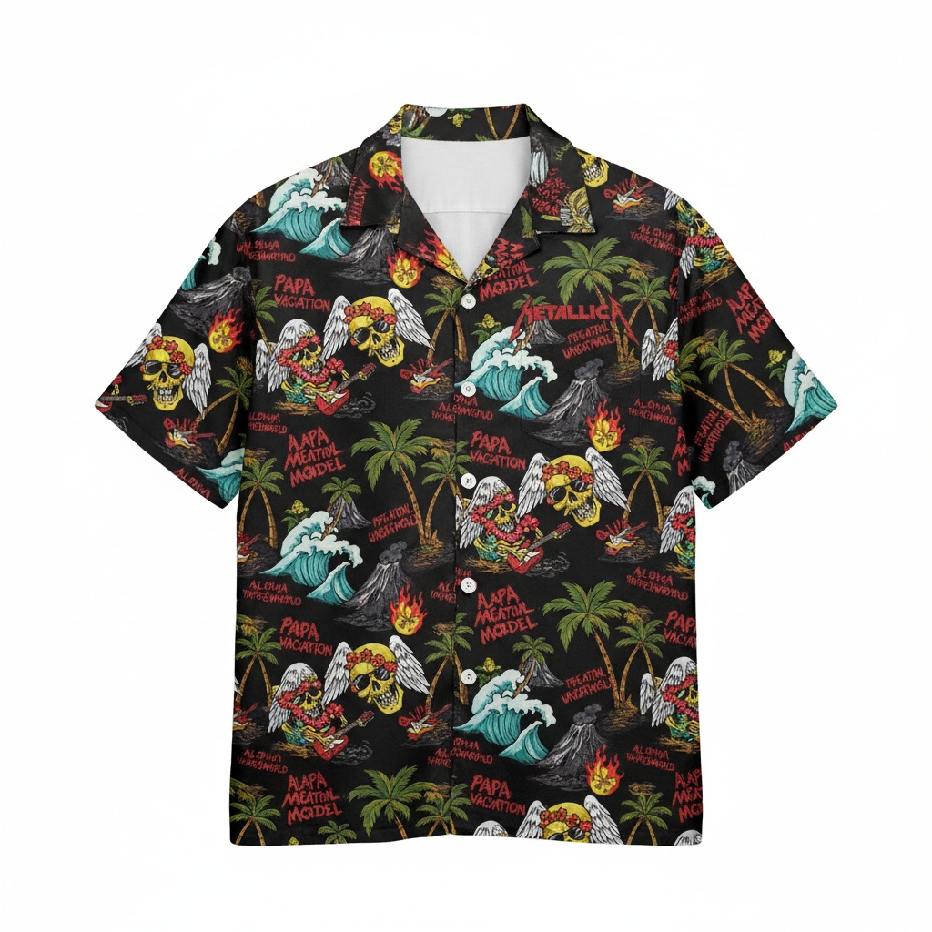 Black Skull Hawaiian Shirt Aloha Vacation Style Front - Fadebrick.com