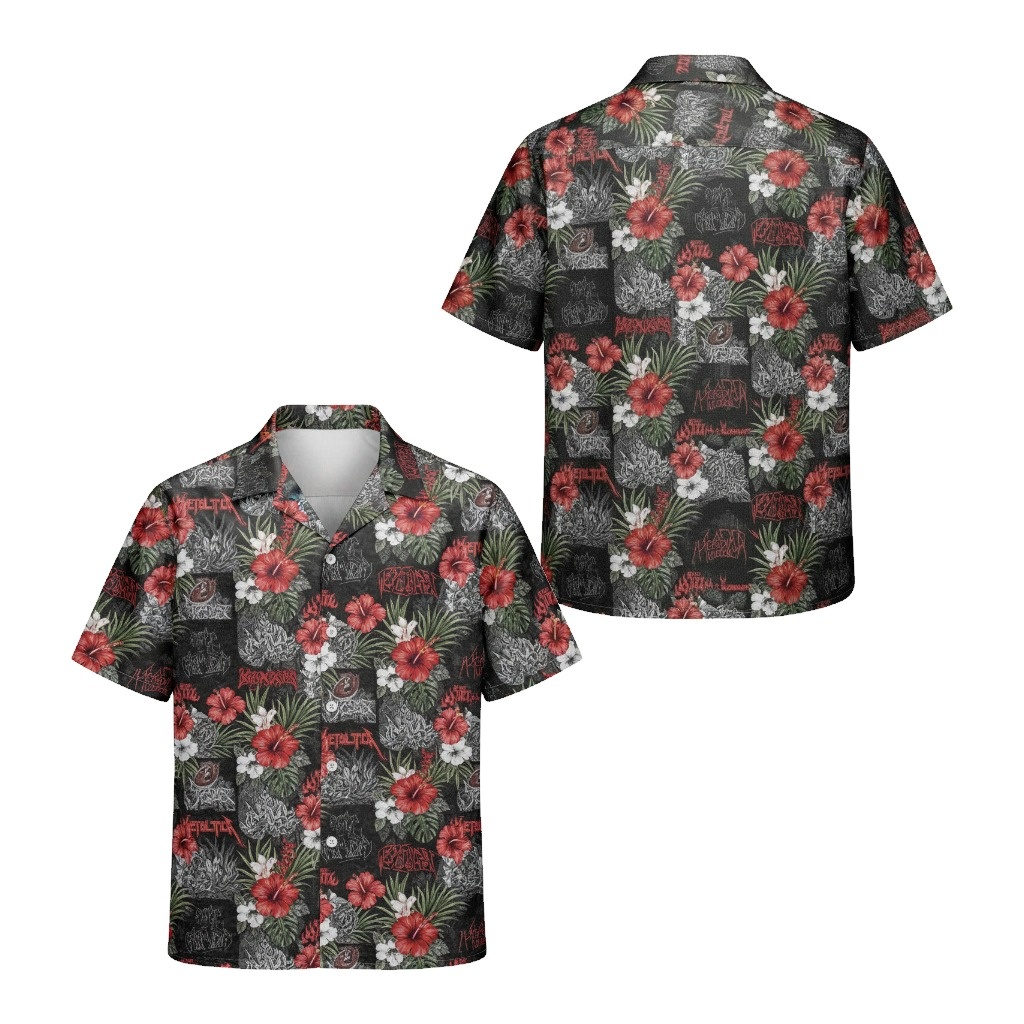 Black Tropical Hawaiian Shirt Metallica Design Front Back - Fadebrick.com