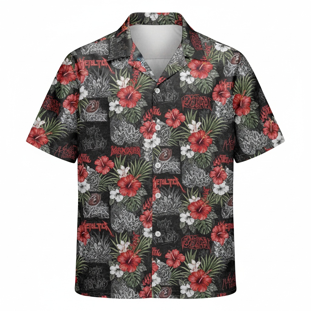Black Tropical Hawaiian Shirt Metallica Design Front - Fadebrick.com