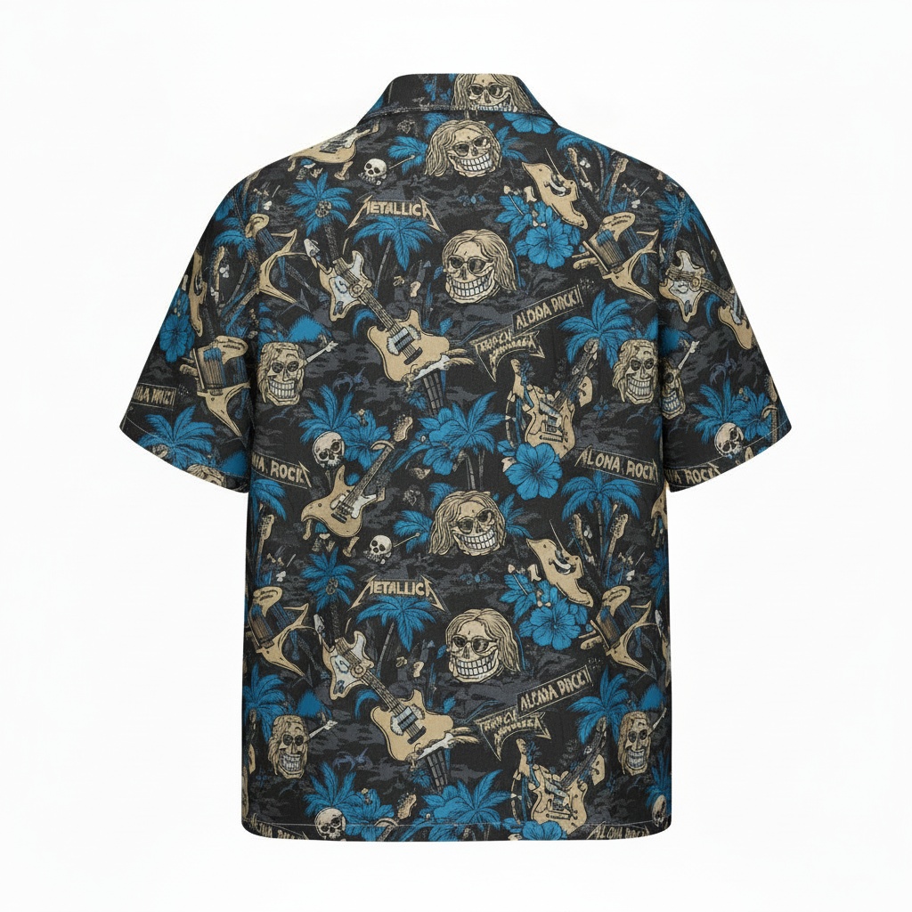 Black Tropical Rock Hawaiian Shirt Men's Graphic Print Back - Fadebrick.com