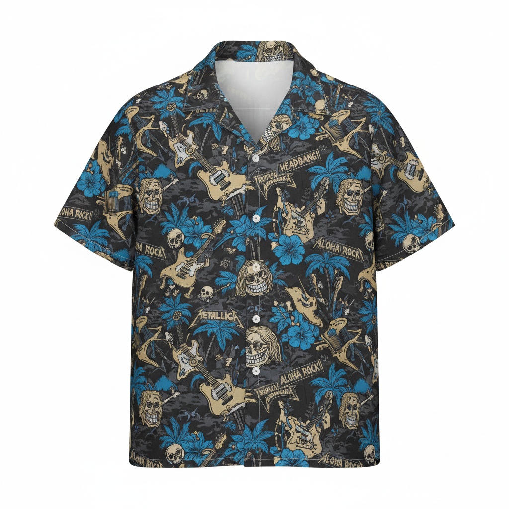 Black Tropical Rock Hawaiian Shirt Men's Graphic Print Front - Fadebrick.com