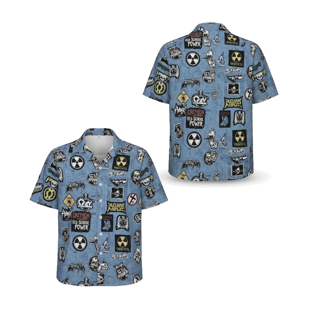 Blue Denim Heavy Metal Graphic Print Hawaiian Shirt - Fadebrick.com