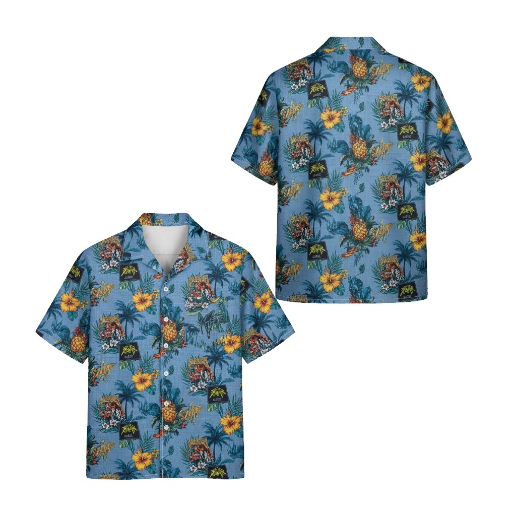 Blue Hawaiian Shirt Tropical Design Men's Casual Front Back - Fadebrick.com