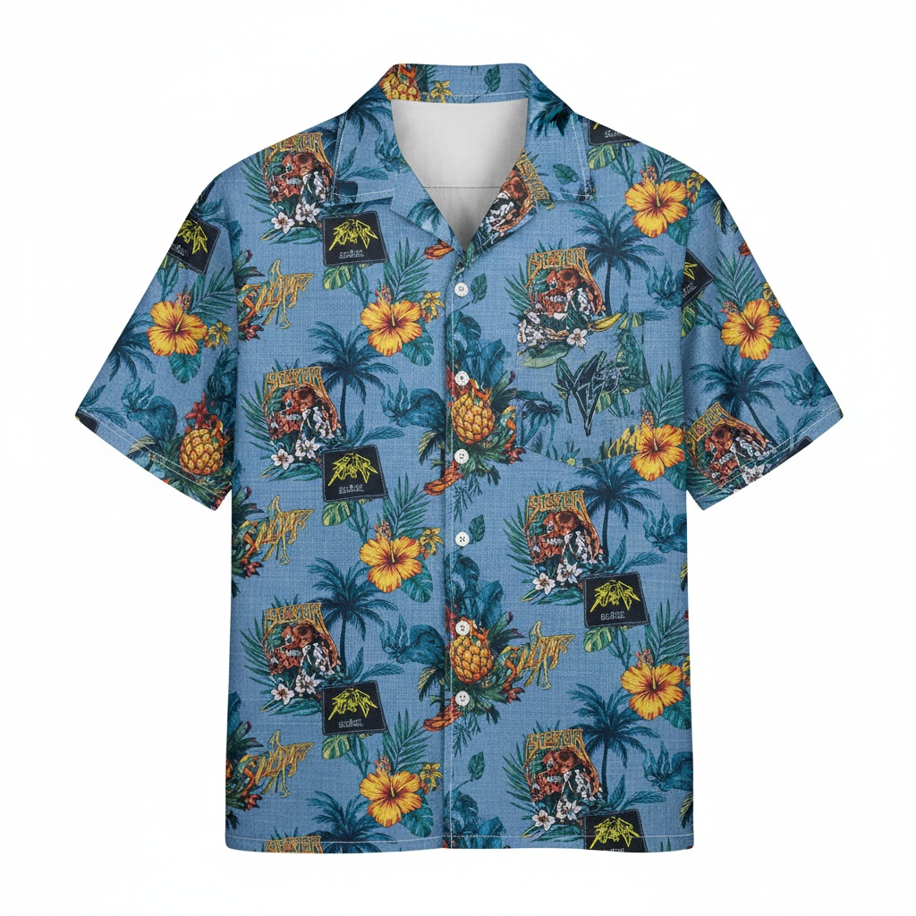 Blue Hawaiian Shirt Tropical Design Men's Casual Front - Fadebrick.com
