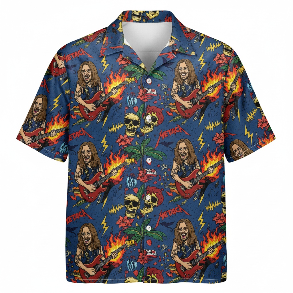 Bold Blue Metallica Graphic Hawaiian Shirt Rock Concert Front - Fadebrick.com