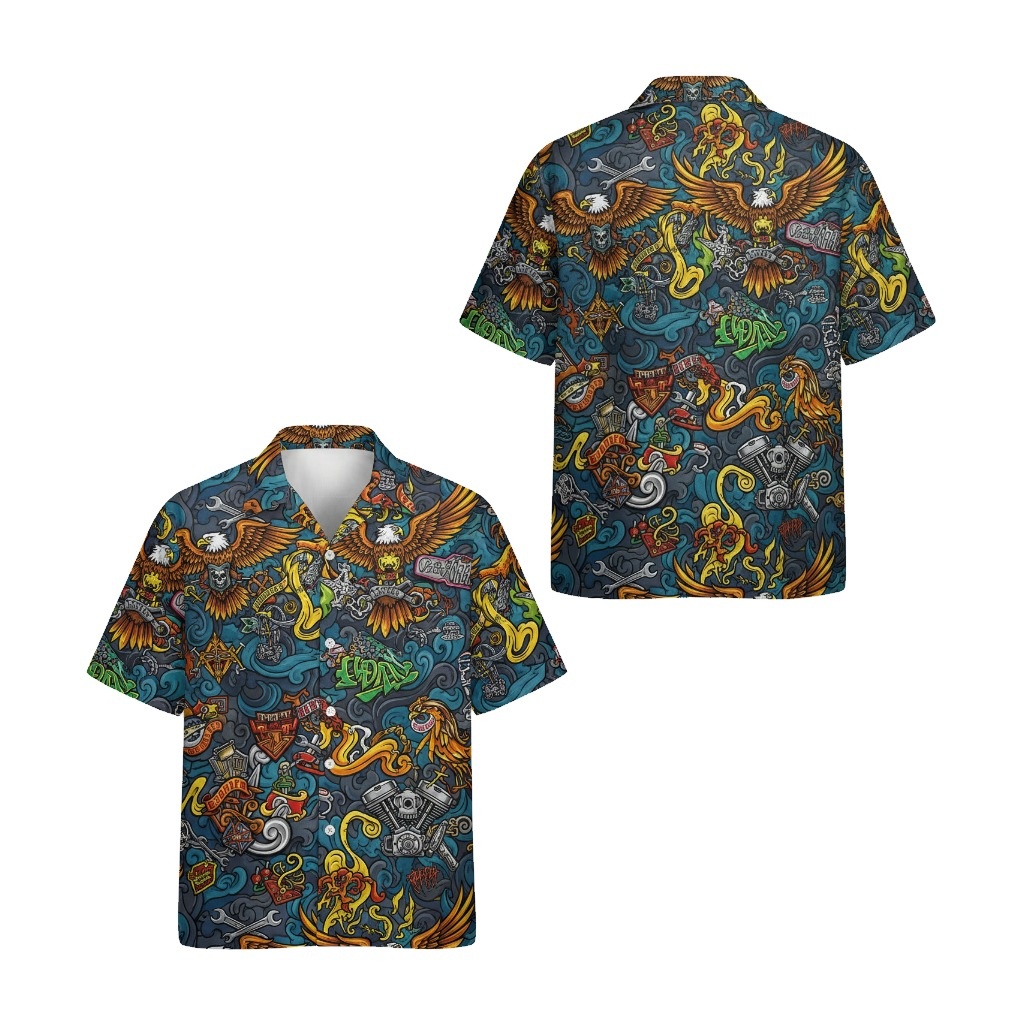 Bold Eagle Motorcycle Hawaiian Shirt Dark Blue - Fadebrick.com
