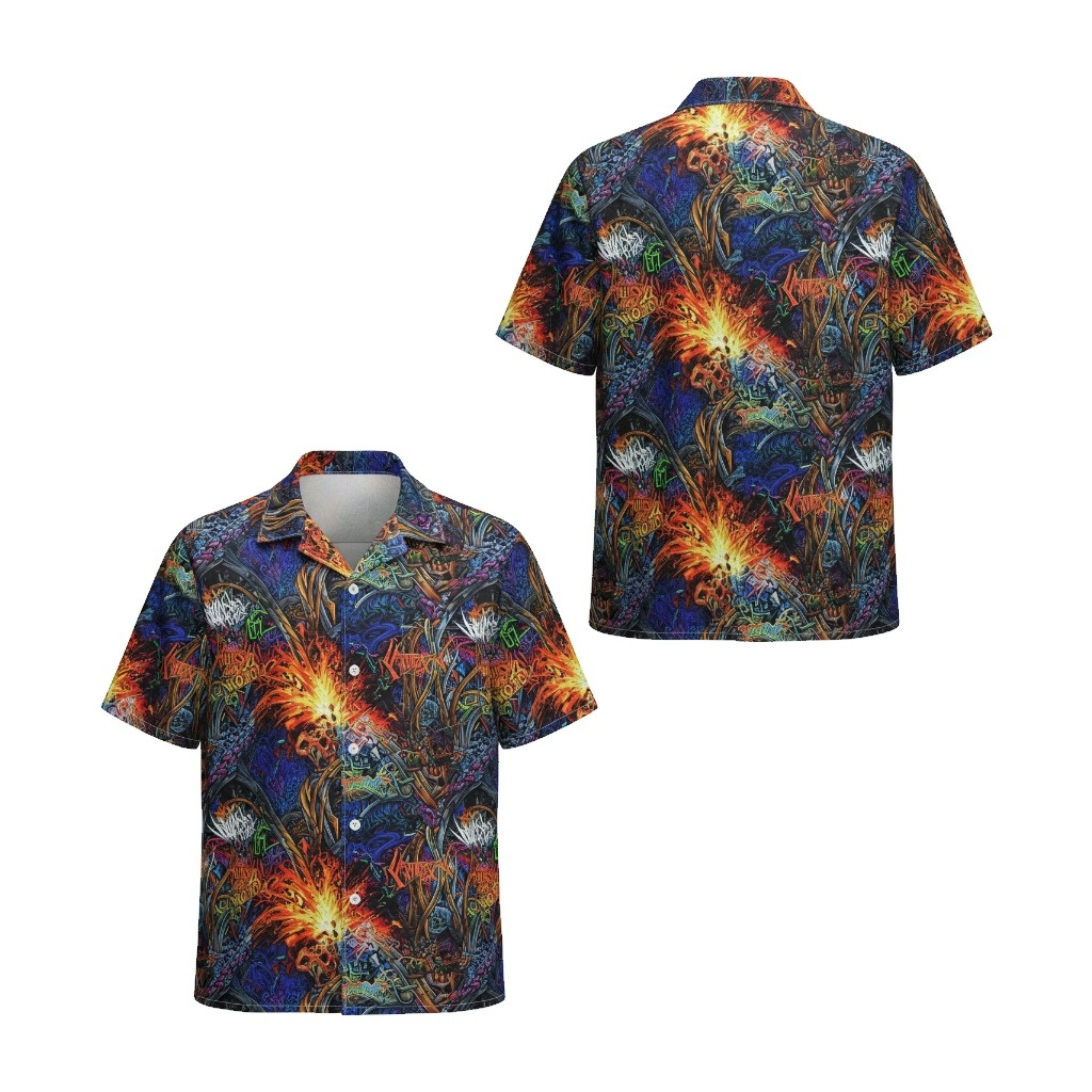 Bold Multi Color Abstract Graphic Print Short Sleeve Shirt Front Back - Fadebrick.com