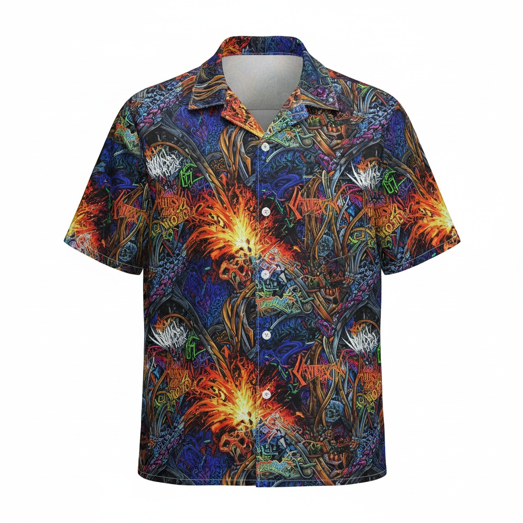 Bold Multi Color Abstract Graphic Print Short Sleeve Shirt Front - Fadebrick.com